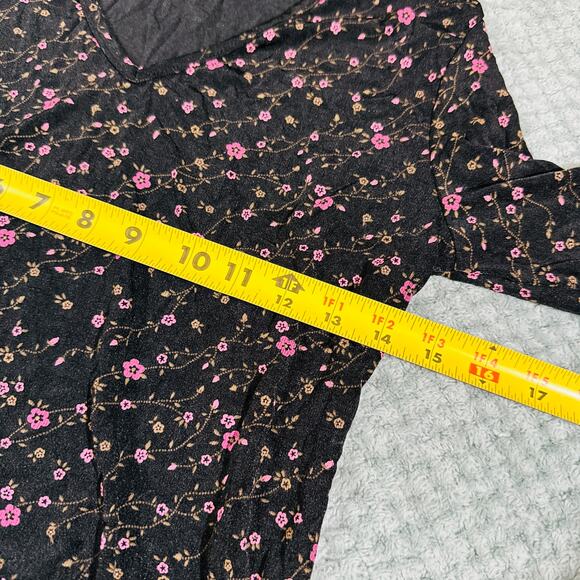 vtg y2k black/pink floral paisley quarter sleeve blouse s briggs ny office siren - Picture 5 of 5